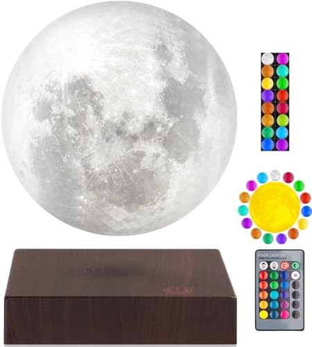 Magnetic Levitating Moon Lamp – 3D LED Night Light with 16 Colors, 20 Modes & Wooden Base (Home/Office Decor) - usaclicknbuy.com