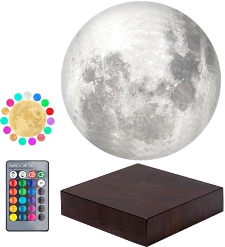 Magnetic Levitating Moon Lamp – 3D LED Night Light with 16 Colors, 20 Modes & Wooden Base (Home/Office Decor) - usaclicknbuy.com