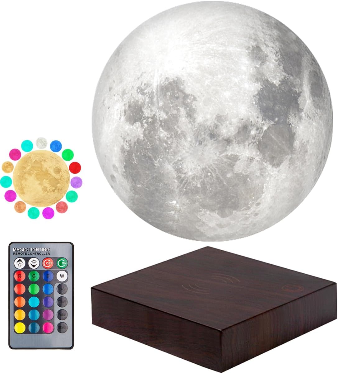 Magnetic Levitating Moon Lamp – 3D LED Night Light with 16 Colors, 20 Modes & Wooden Base (Home/Office Decor) - usaclicknbuy.com